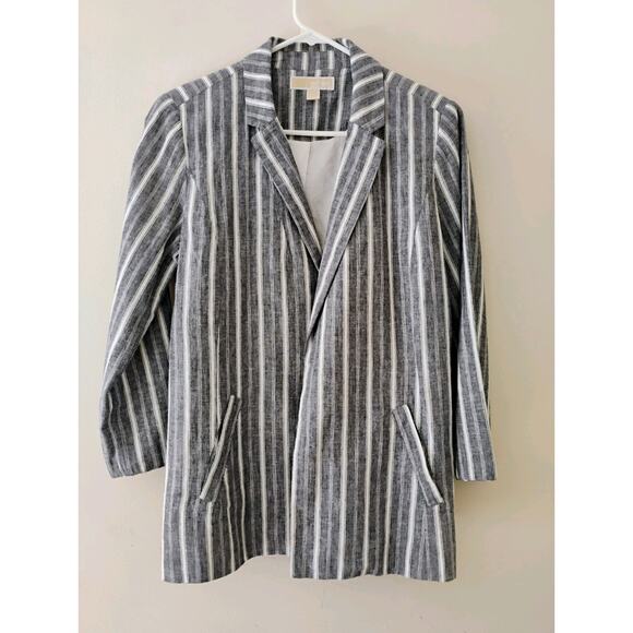 Gray And White Striped Linen Michael Kors Women's Blazer. Medium. Lightweight. - Picture 9 of 12
